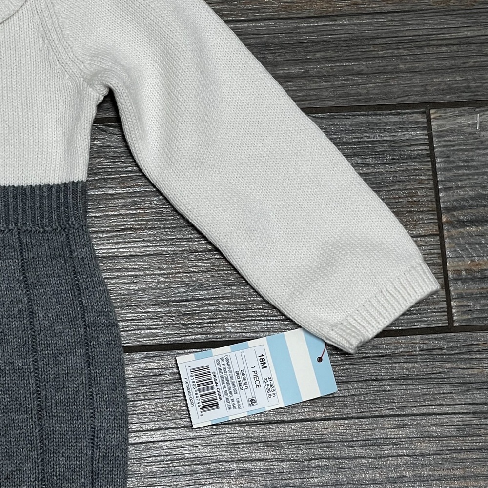 Cat & Jack Baby Girl 18 Months Grey Gray White Sweater Jumper One Piece Outfit - Picture 6 of 13